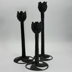 Maitland Smith Set 3 Tulip Candlesticks 19" 16" 13" Bronze‎ Patina Art Nouveau